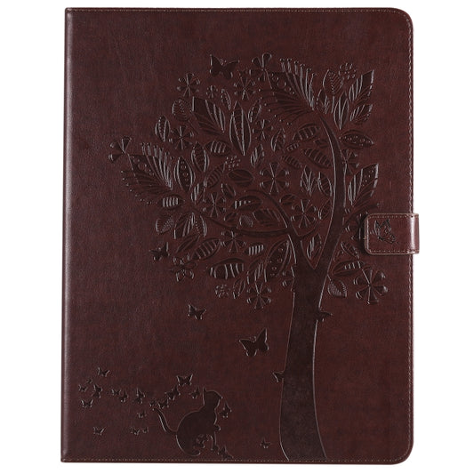For iPad Pro 12.9 (2020) Pressed Printing Cat and Tree Pattern Horizontal Flip Leather Tablet Case with Holder & Card Slots & Wallet(Coffee) - iPad Pro 12.9 (2020) Cases by buy2fix | Online Shopping UK | buy2fix
