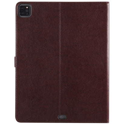 For iPad Pro 12.9 (2020) Pressed Printing Cat and Tree Pattern Horizontal Flip Leather Tablet Case with Holder & Card Slots & Wallet(Coffee) - iPad Pro 12.9 (2020) Cases by buy2fix | Online Shopping UK | buy2fix