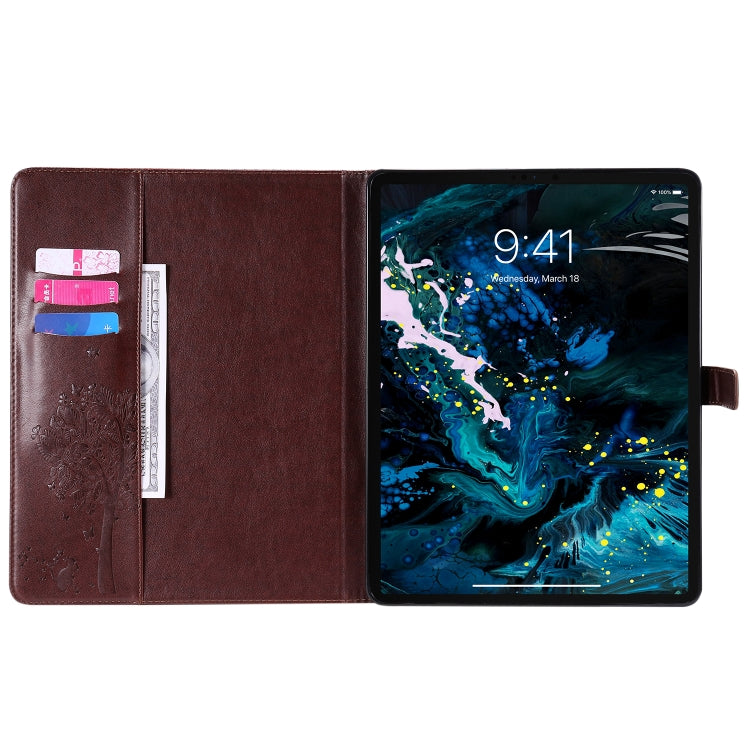 For iPad Pro 12.9 (2020) Pressed Printing Cat and Tree Pattern Horizontal Flip Leather Tablet Case with Holder & Card Slots & Wallet(Coffee) - iPad Pro 12.9 (2020) Cases by buy2fix | Online Shopping UK | buy2fix