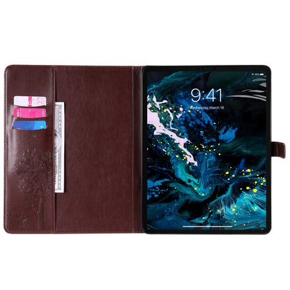 For iPad Pro 12.9 (2020) Pressed Printing Cat and Tree Pattern Horizontal Flip Leather Tablet Case with Holder & Card Slots & Wallet(Coffee) - iPad Pro 12.9 (2020) Cases by buy2fix | Online Shopping UK | buy2fix