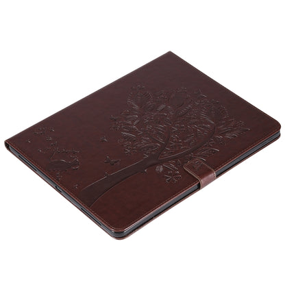For iPad Pro 12.9 (2020) Pressed Printing Cat and Tree Pattern Horizontal Flip Leather Tablet Case with Holder & Card Slots & Wallet(Coffee) - iPad Pro 12.9 (2020) Cases by buy2fix | Online Shopping UK | buy2fix