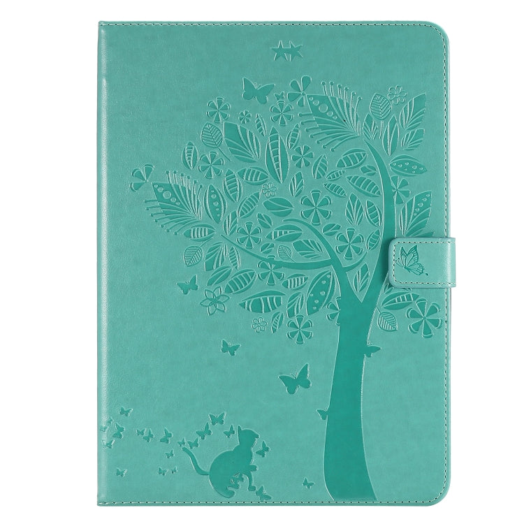 For iPad Pro 11 (2020) Pressed Printing Cat and Tree Pattern Horizontal Flip Leather Tablet Case with Holder & Card Slots & Wallet(Green) - iPad Pro 11 (2020) Cases by buy2fix | Online Shopping UK | buy2fix