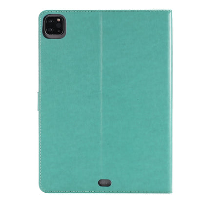 For iPad Pro 11 (2020) Pressed Printing Cat and Tree Pattern Horizontal Flip Leather Tablet Case with Holder & Card Slots & Wallet(Green) - iPad Pro 11 (2020) Cases by buy2fix | Online Shopping UK | buy2fix