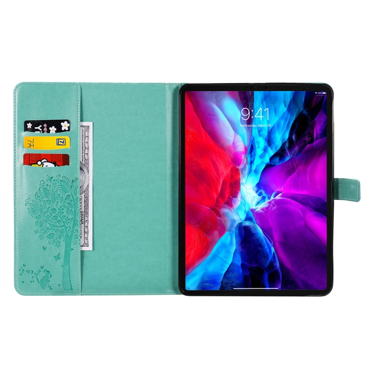 For iPad Pro 11 (2020) Pressed Printing Cat and Tree Pattern Horizontal Flip Leather Tablet Case with Holder & Card Slots & Wallet(Green) - iPad Pro 11 (2020) Cases by buy2fix | Online Shopping UK | buy2fix