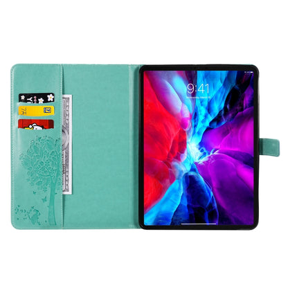 For iPad Pro 11 (2020) Pressed Printing Cat and Tree Pattern Horizontal Flip Leather Tablet Case with Holder & Card Slots & Wallet(Green) - iPad Pro 11 (2020) Cases by buy2fix | Online Shopping UK | buy2fix