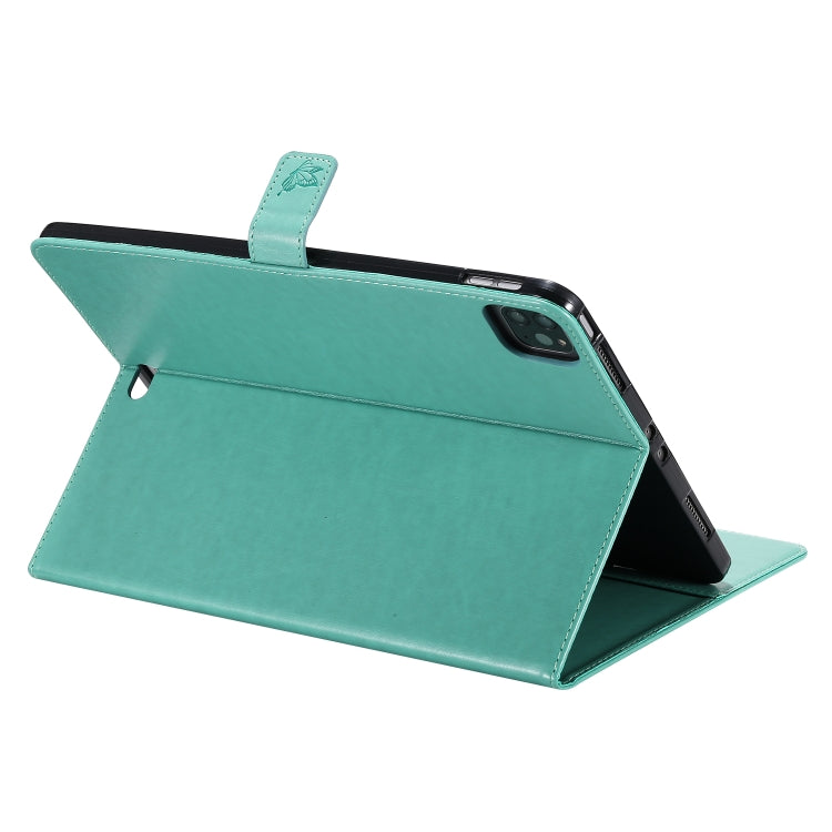 For iPad Pro 11 (2020) Pressed Printing Cat and Tree Pattern Horizontal Flip Leather Tablet Case with Holder & Card Slots & Wallet(Green) - iPad Pro 11 (2020) Cases by buy2fix | Online Shopping UK | buy2fix