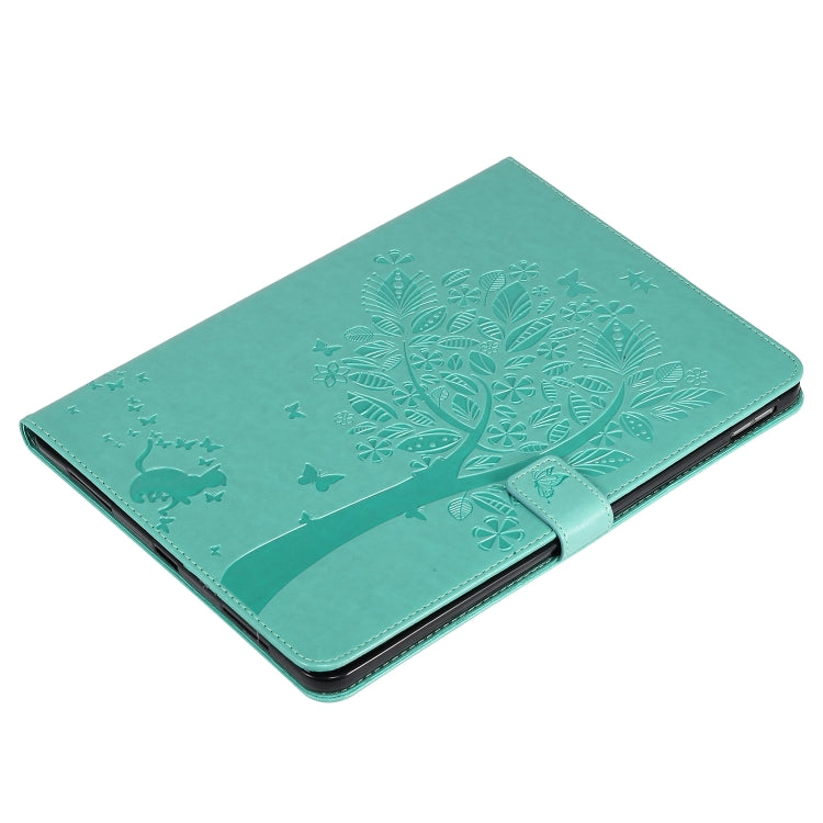 For iPad Pro 11 (2020) Pressed Printing Cat and Tree Pattern Horizontal Flip Leather Tablet Case with Holder & Card Slots & Wallet(Green) - iPad Pro 11 (2020) Cases by buy2fix | Online Shopping UK | buy2fix