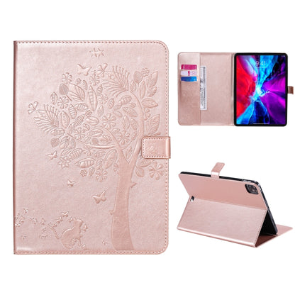 For iPad Pro 11 (2020) Pressed Printing Cat and Tree Pattern Horizontal Flip Leather Tablet Case with Holder & Card Slots & Wallet(Rose Gold) - iPad Pro 11 (2020) Cases by buy2fix | Online Shopping UK | buy2fix