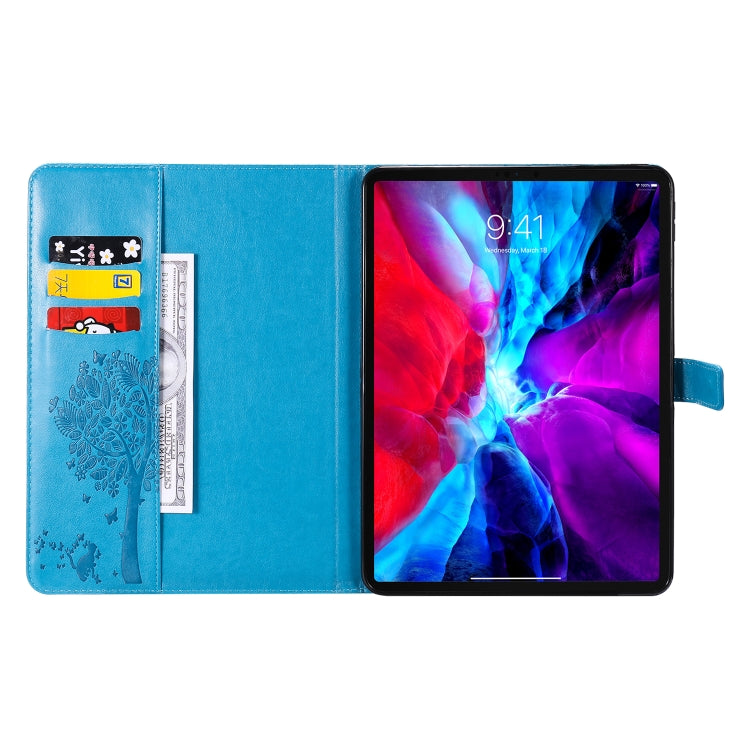For iPad Pro 11 (2020) Pressed Printing Cat and Tree Pattern Horizontal Flip Leather Tablet Case with Holder & Card Slots & Wallet(Blue) - iPad Pro 11 (2020) Cases by buy2fix | Online Shopping UK | buy2fix