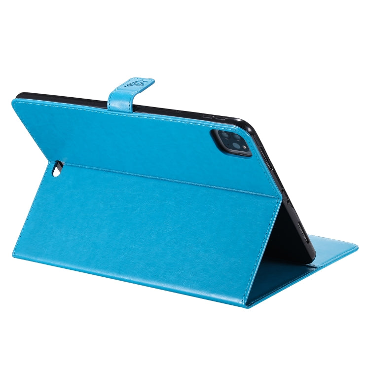 For iPad Pro 11 (2020) Pressed Printing Cat and Tree Pattern Horizontal Flip Leather Tablet Case with Holder & Card Slots & Wallet(Blue) - iPad Pro 11 (2020) Cases by buy2fix | Online Shopping UK | buy2fix