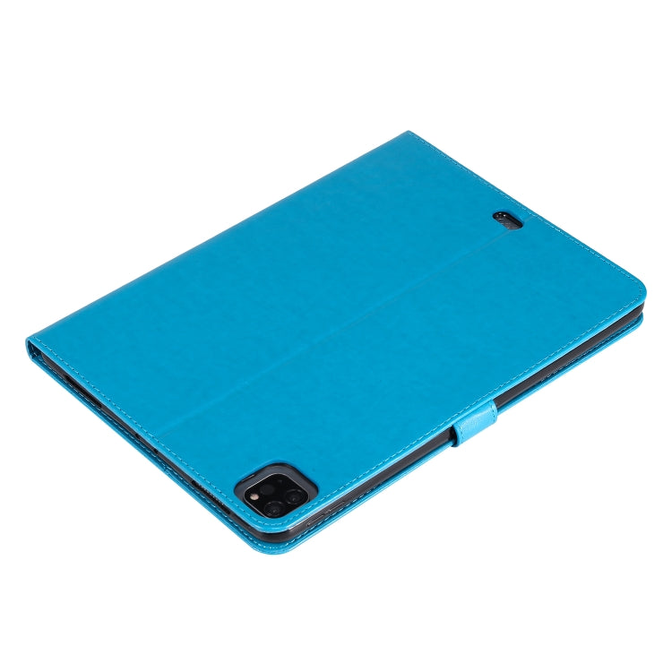 For iPad Pro 11 (2020) Pressed Printing Cat and Tree Pattern Horizontal Flip Leather Tablet Case with Holder & Card Slots & Wallet(Blue) - iPad Pro 11 (2020) Cases by buy2fix | Online Shopping UK | buy2fix