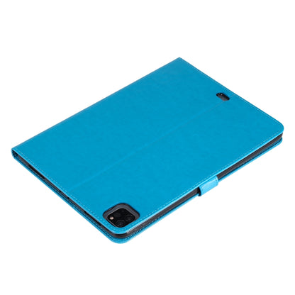 For iPad Pro 11 (2020) Pressed Printing Cat and Tree Pattern Horizontal Flip Leather Tablet Case with Holder & Card Slots & Wallet(Blue) - iPad Pro 11 (2020) Cases by buy2fix | Online Shopping UK | buy2fix