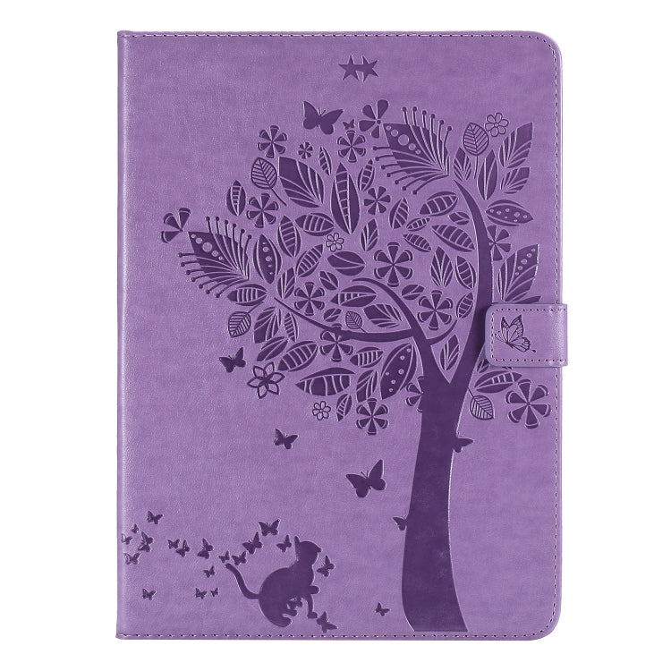 For iPad Pro 11 (2020) Pressed Printing Cat and Tree Pattern Horizontal Flip Leather Tablet Case with Holder & Card Slots & Wallet(Purple) - iPad Pro 11 (2020) Cases by buy2fix | Online Shopping UK | buy2fix