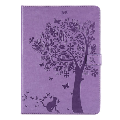 For iPad Pro 11 (2020) Pressed Printing Cat and Tree Pattern Horizontal Flip Leather Tablet Case with Holder & Card Slots & Wallet(Purple) - iPad Pro 11 (2020) Cases by buy2fix | Online Shopping UK | buy2fix