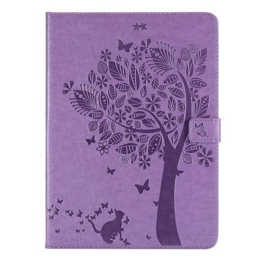 For iPad Pro 11 (2020) Pressed Printing Cat and Tree Pattern Horizontal Flip Leather Tablet Case with Holder & Card Slots & Wallet(Purple) - iPad Pro 11 (2020) Cases by buy2fix | Online Shopping UK | buy2fix