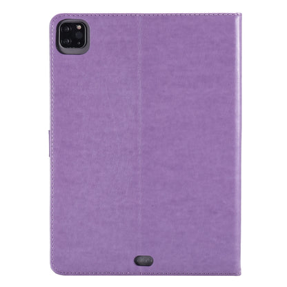 For iPad Pro 11 (2020) Pressed Printing Cat and Tree Pattern Horizontal Flip Leather Tablet Case with Holder & Card Slots & Wallet(Purple) - iPad Pro 11 (2020) Cases by buy2fix | Online Shopping UK | buy2fix