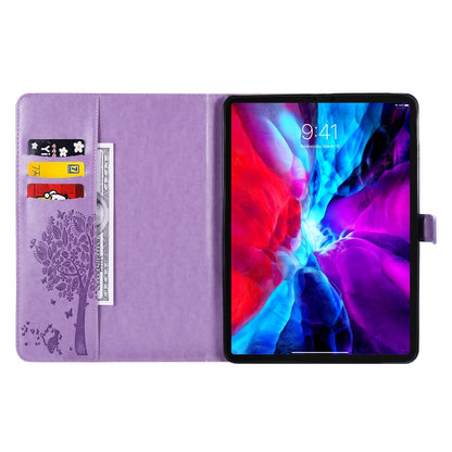 For iPad Pro 11 (2020) Pressed Printing Cat and Tree Pattern Horizontal Flip Leather Tablet Case with Holder & Card Slots & Wallet(Purple) - iPad Pro 11 (2020) Cases by buy2fix | Online Shopping UK | buy2fix