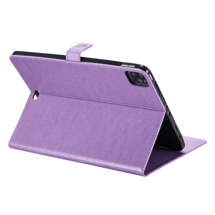 For iPad Pro 11 (2020) Pressed Printing Cat and Tree Pattern Horizontal Flip Leather Tablet Case with Holder & Card Slots & Wallet(Purple) - iPad Pro 11 (2020) Cases by buy2fix | Online Shopping UK | buy2fix