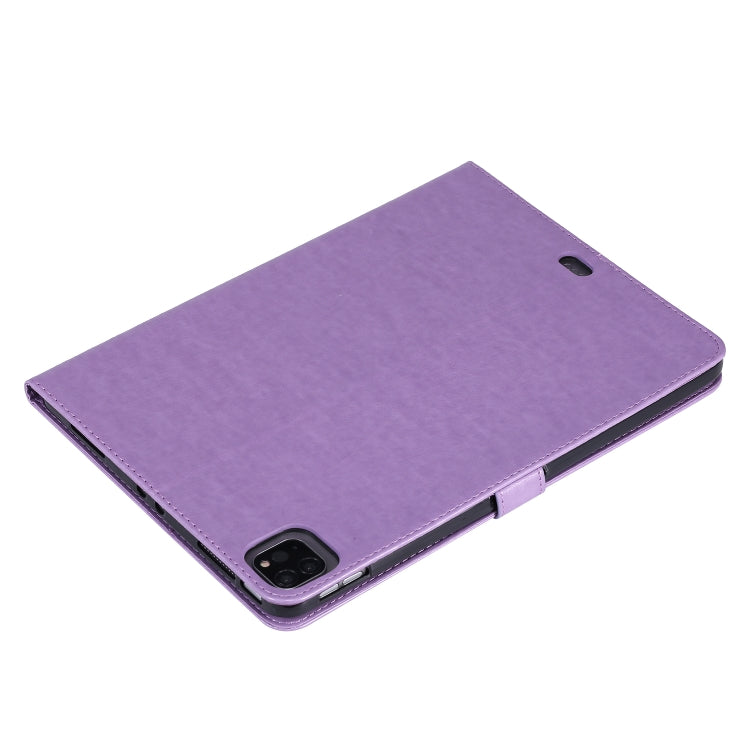 For iPad Pro 11 (2020) Pressed Printing Cat and Tree Pattern Horizontal Flip Leather Tablet Case with Holder & Card Slots & Wallet(Purple) - iPad Pro 11 (2020) Cases by buy2fix | Online Shopping UK | buy2fix