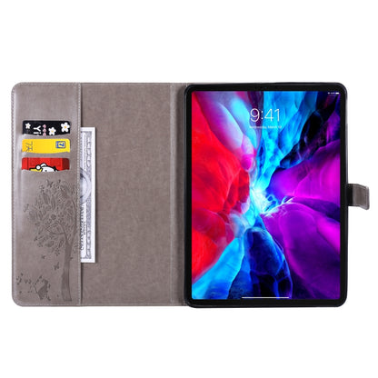 For iPad Pro 11 (2020) Pressed Printing Cat and Tree Pattern Horizontal Flip Leather Tablet Case with Holder & Card Slots & Wallet(Grey) - iPad Pro 11 (2020) Cases by buy2fix | Online Shopping UK | buy2fix