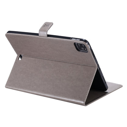 For iPad Pro 11 (2020) Pressed Printing Cat and Tree Pattern Horizontal Flip Leather Tablet Case with Holder & Card Slots & Wallet(Grey) - iPad Pro 11 (2020) Cases by buy2fix | Online Shopping UK | buy2fix