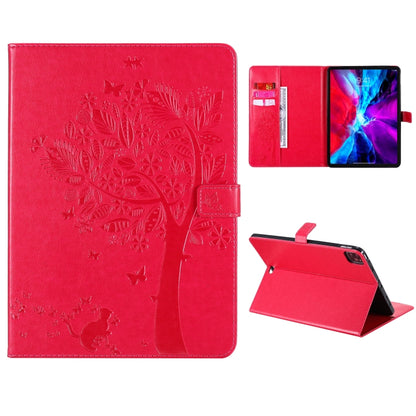 For iPad Pro 11 (2020) Pressed Printing Cat and Tree Pattern Horizontal Flip Leather Tablet Case with Holder & Card Slots & Wallet(Red) - iPad Pro 11 (2020) Cases by buy2fix | Online Shopping UK | buy2fix