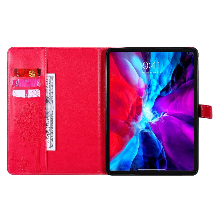 For iPad Pro 11 (2020) Pressed Printing Cat and Tree Pattern Horizontal Flip Leather Tablet Case with Holder & Card Slots & Wallet(Red) - iPad Pro 11 (2020) Cases by buy2fix | Online Shopping UK | buy2fix