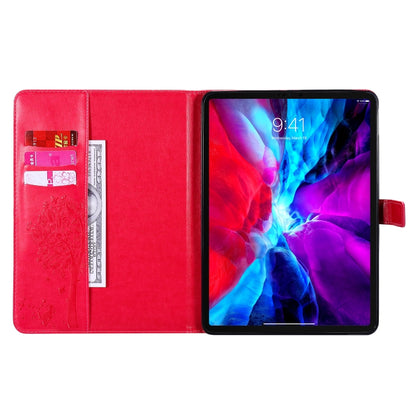 For iPad Pro 11 (2020) Pressed Printing Cat and Tree Pattern Horizontal Flip Leather Tablet Case with Holder & Card Slots & Wallet(Red) - iPad Pro 11 (2020) Cases by buy2fix | Online Shopping UK | buy2fix