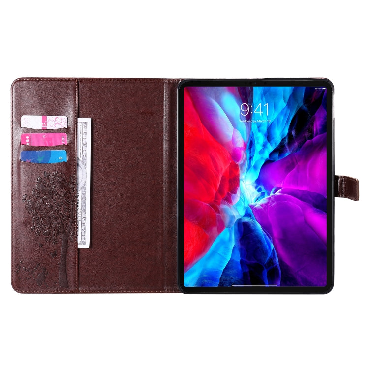 For iPad Pro 11 (2020) Pressed Printing Cat and Tree Pattern Horizontal Flip Leather Tablet Case with Holder & Card Slots & Wallet(Coffee) - iPad Pro 11 (2020) Cases by buy2fix | Online Shopping UK | buy2fix