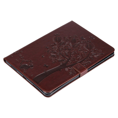 For iPad Pro 11 (2020) Pressed Printing Cat and Tree Pattern Horizontal Flip Leather Tablet Case with Holder & Card Slots & Wallet(Coffee) - iPad Pro 11 (2020) Cases by buy2fix | Online Shopping UK | buy2fix