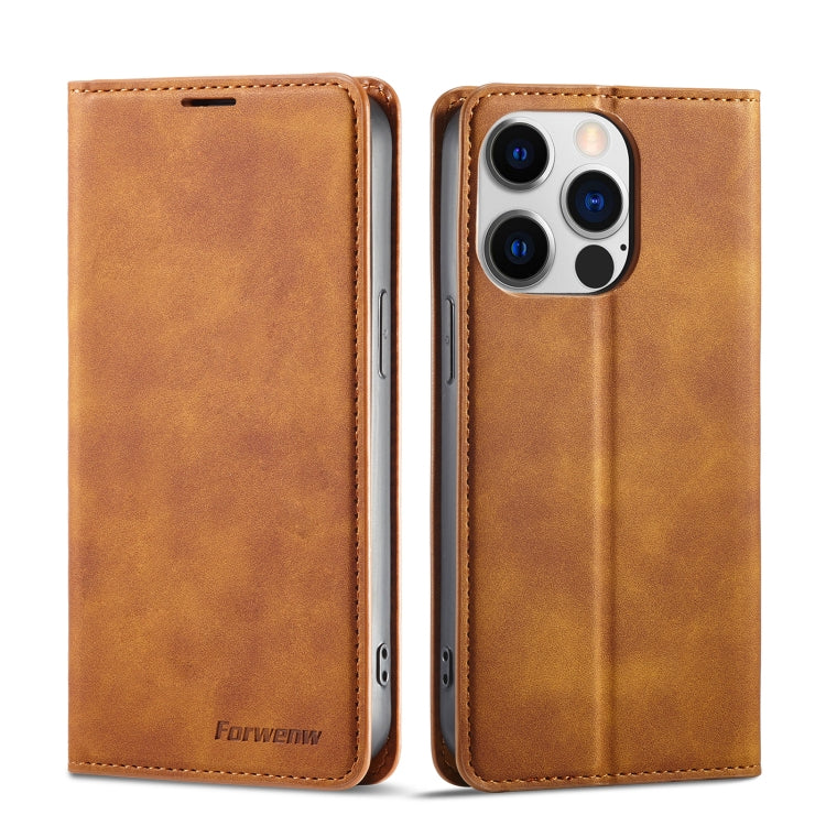 For iPhone 14 Pro Forwenw Dream Series Oil Edge Strong Magnetism Leather Phone Case(Brown) - iPhone 14 Pro Cases by Forwenw | Online Shopping UK | buy2fix