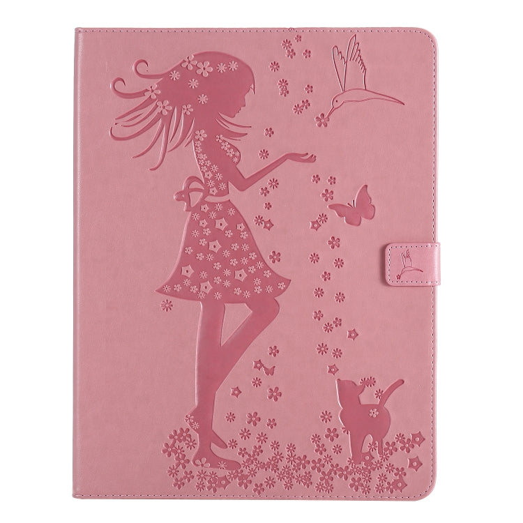 For iPad Pro 12.9 (2020) Pressed Printing Woman and Cat Pattern Horizontal Flip Leather Tablet Case with Holder & Card Slots & Wallet(Pink) - iPad Pro 12.9 (2020) Cases by buy2fix | Online Shopping UK | buy2fix