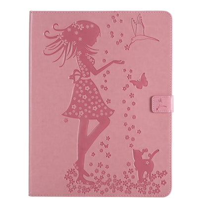 For iPad Pro 12.9 (2020) Pressed Printing Woman and Cat Pattern Horizontal Flip Leather Tablet Case with Holder & Card Slots & Wallet(Pink) - iPad Pro 12.9 (2020) Cases by buy2fix | Online Shopping UK | buy2fix