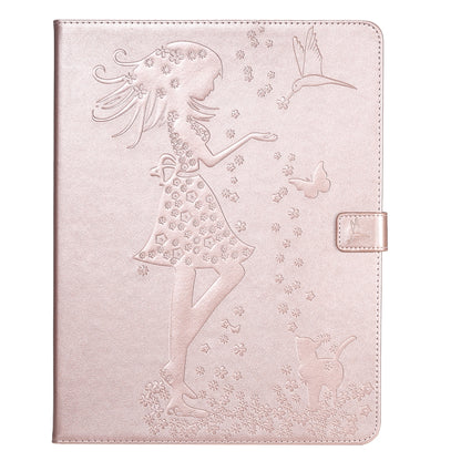 For iPad Pro 12.9 (2020) Pressed Printing Woman and Cat Pattern Horizontal Flip Leather Tablet Case with Holder & Card Slots & Wallet(Rose Gold) - iPad Pro 12.9 (2020) Cases by buy2fix | Online Shopping UK | buy2fix