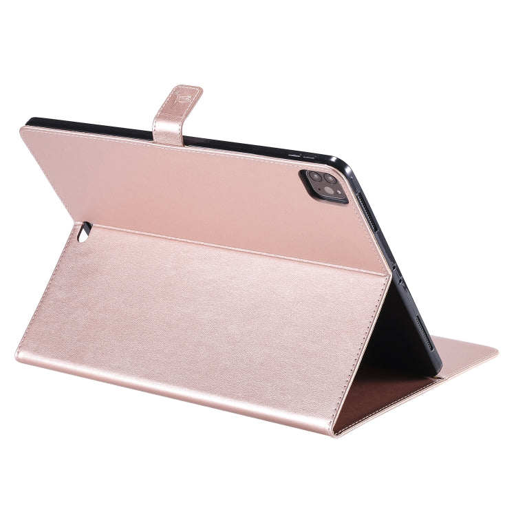 For iPad Pro 12.9 (2020) Pressed Printing Woman and Cat Pattern Horizontal Flip Leather Tablet Case with Holder & Card Slots & Wallet(Rose Gold) - iPad Pro 12.9 (2020) Cases by buy2fix | Online Shopping UK | buy2fix