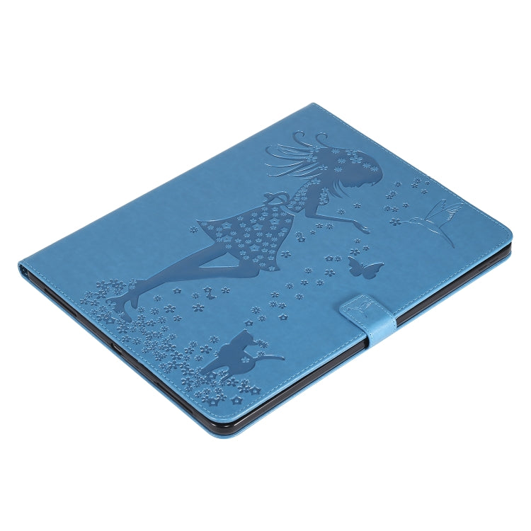 For iPad Pro 12.9 (2020) Pressed Printing Woman and Cat Pattern Horizontal Flip Leather Tablet Case with Holder & Card Slots & Wallet(Blue) - iPad Pro 12.9 (2020) Cases by buy2fix | Online Shopping UK | buy2fix
