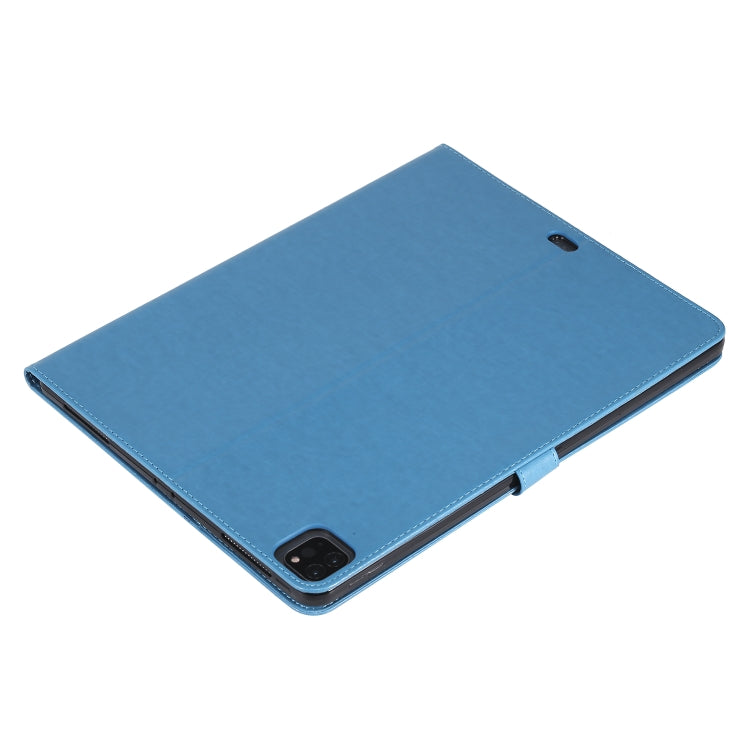 For iPad Pro 12.9 (2020) Pressed Printing Woman and Cat Pattern Horizontal Flip Leather Tablet Case with Holder & Card Slots & Wallet(Blue) - iPad Pro 12.9 (2020) Cases by buy2fix | Online Shopping UK | buy2fix