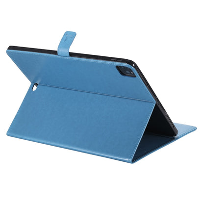 For iPad Pro 12.9 (2020) Pressed Printing Woman and Cat Pattern Horizontal Flip Leather Tablet Case with Holder & Card Slots & Wallet(Blue) - iPad Pro 12.9 (2020) Cases by buy2fix | Online Shopping UK | buy2fix