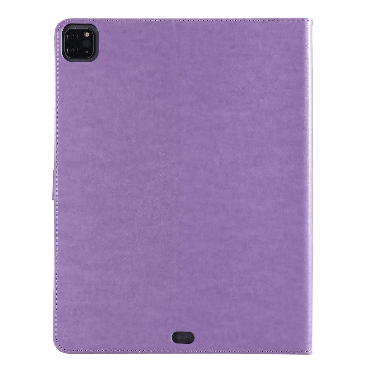 For iPad Pro 12.9 (2020) Pressed Printing Woman and Cat Pattern Horizontal Flip Leather Tablet Case with Holder & Card Slots & Wallet(Purple) - iPad Pro 12.9 (2020) Cases by buy2fix | Online Shopping UK | buy2fix