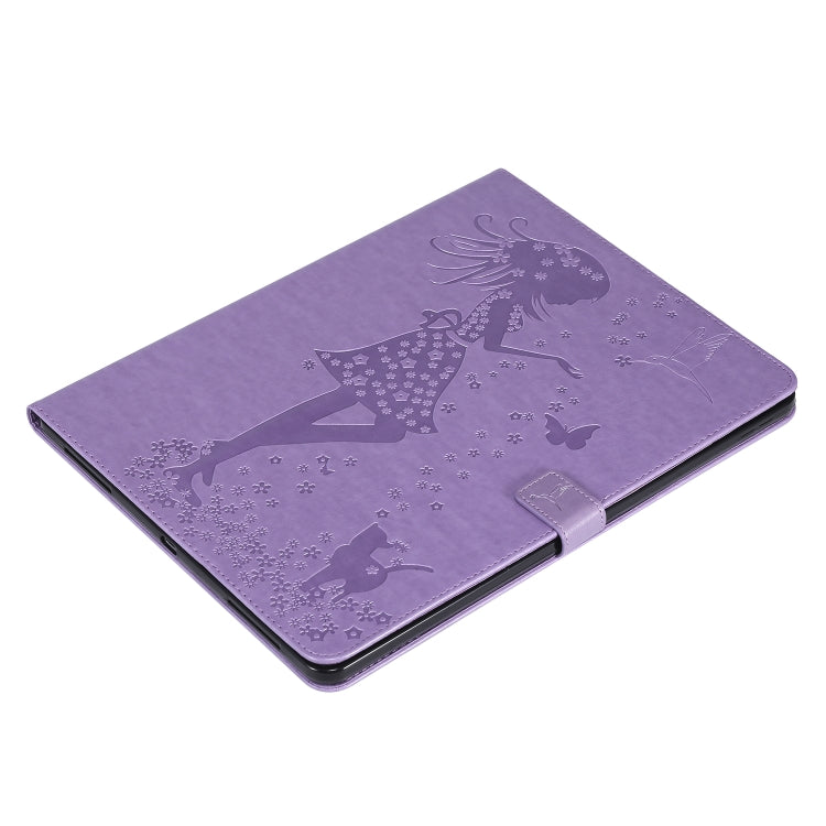 For iPad Pro 12.9 (2020) Pressed Printing Woman and Cat Pattern Horizontal Flip Leather Tablet Case with Holder & Card Slots & Wallet(Purple) - iPad Pro 12.9 (2020) Cases by buy2fix | Online Shopping UK | buy2fix