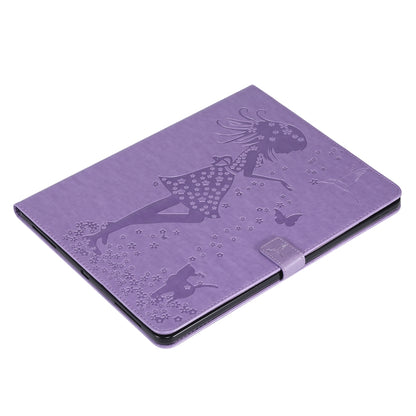 For iPad Pro 12.9 (2020) Pressed Printing Woman and Cat Pattern Horizontal Flip Leather Tablet Case with Holder & Card Slots & Wallet(Purple) - iPad Pro 12.9 (2020) Cases by buy2fix | Online Shopping UK | buy2fix