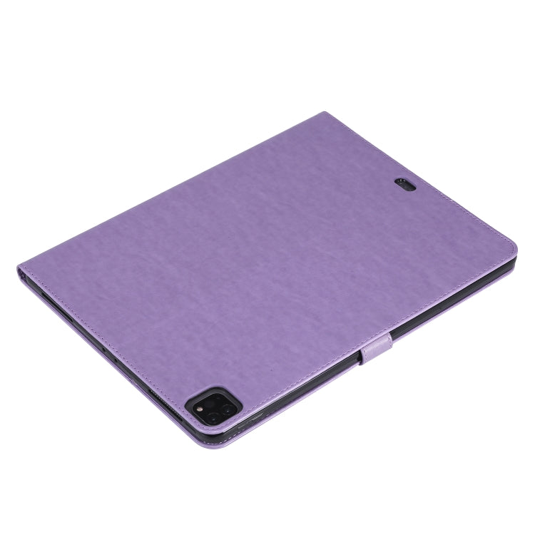For iPad Pro 12.9 (2020) Pressed Printing Woman and Cat Pattern Horizontal Flip Leather Tablet Case with Holder & Card Slots & Wallet(Purple) - iPad Pro 12.9 (2020) Cases by buy2fix | Online Shopping UK | buy2fix