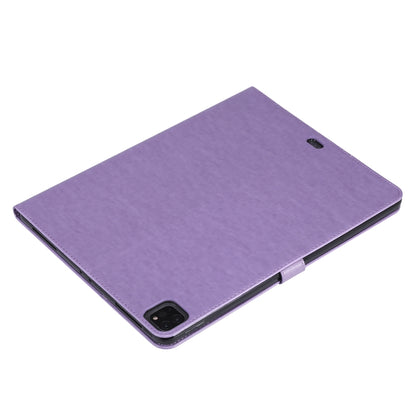 For iPad Pro 12.9 (2020) Pressed Printing Woman and Cat Pattern Horizontal Flip Leather Tablet Case with Holder & Card Slots & Wallet(Purple) - iPad Pro 12.9 (2020) Cases by buy2fix | Online Shopping UK | buy2fix