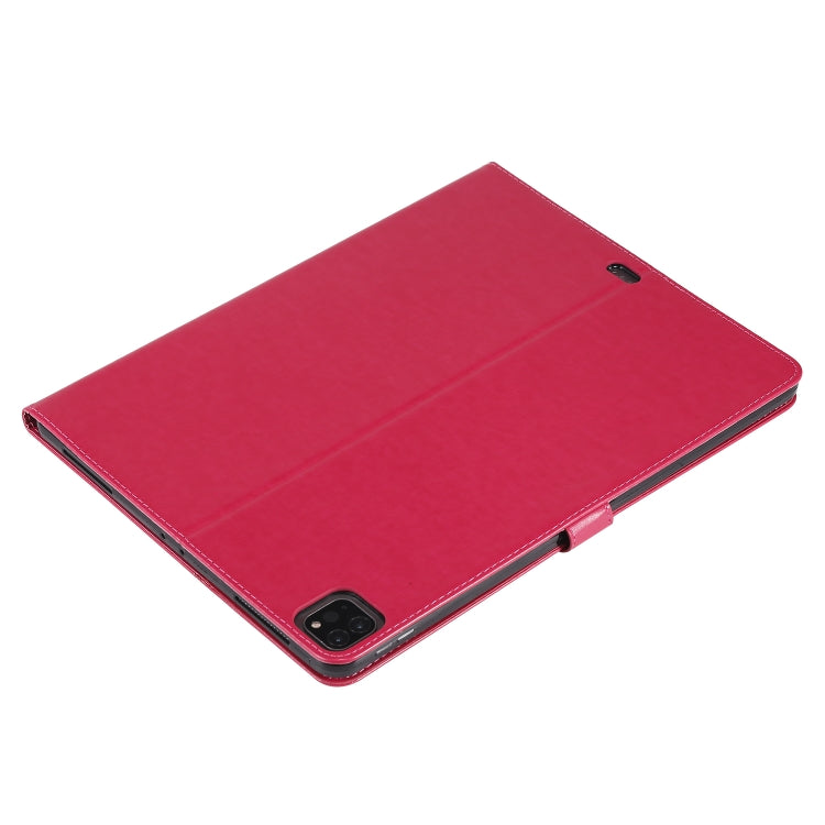 For iPad Pro 12.9 (2020) Pressed Printing Woman and Cat Pattern Horizontal Flip Leather Tablet Case with Holder & Card Slots & Wallet(Red) - iPad Pro 12.9 (2020) Cases by buy2fix | Online Shopping UK | buy2fix