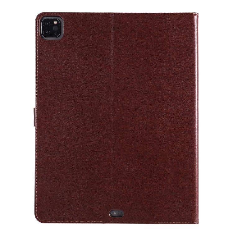 For iPad Pro 12.9 (2020) Pressed Printing Woman and Cat Pattern Horizontal Flip Leather Tablet Case with Holder & Card Slots & Wallet(Coffee) - iPad Pro 12.9 (2020) Cases by buy2fix | Online Shopping UK | buy2fix