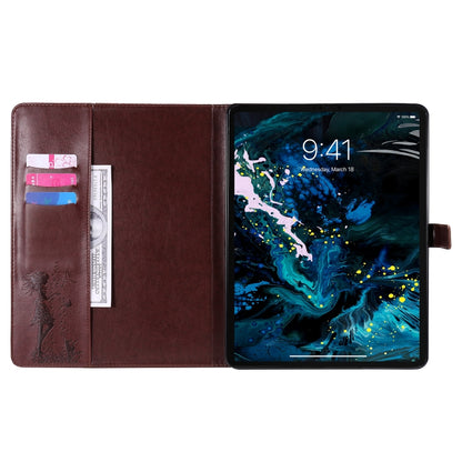 For iPad Pro 12.9 (2020) Pressed Printing Woman and Cat Pattern Horizontal Flip Leather Tablet Case with Holder & Card Slots & Wallet(Coffee) - iPad Pro 12.9 (2020) Cases by buy2fix | Online Shopping UK | buy2fix