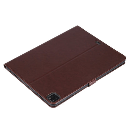For iPad Pro 12.9 (2020) Pressed Printing Woman and Cat Pattern Horizontal Flip Leather Tablet Case with Holder & Card Slots & Wallet(Coffee) - iPad Pro 12.9 (2020) Cases by buy2fix | Online Shopping UK | buy2fix