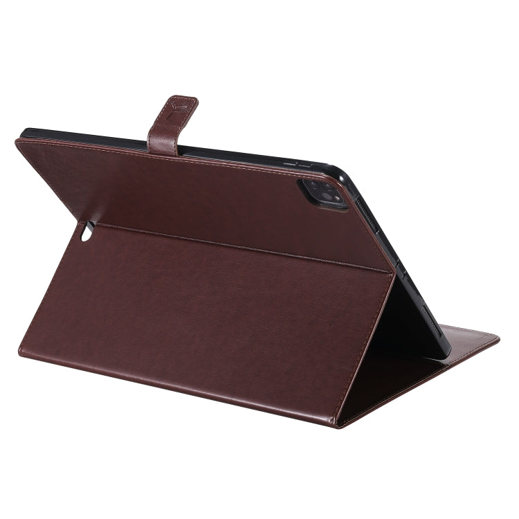 For iPad Pro 12.9 (2020) Pressed Printing Woman and Cat Pattern Horizontal Flip Leather Tablet Case with Holder & Card Slots & Wallet(Coffee) - iPad Pro 12.9 (2020) Cases by buy2fix | Online Shopping UK | buy2fix