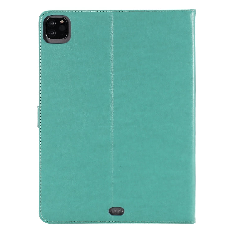 For iPad Pro 11 (2020) Pressed Printing Woman and Cat Pattern Horizontal Flip Leather Tablet Case with Holder & Card Slots & Wallet(Green) - iPad Pro 11 (2020) Cases by buy2fix | Online Shopping UK | buy2fix