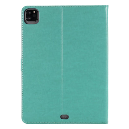 For iPad Pro 11 (2020) Pressed Printing Woman and Cat Pattern Horizontal Flip Leather Tablet Case with Holder & Card Slots & Wallet(Green) - iPad Pro 11 (2020) Cases by buy2fix | Online Shopping UK | buy2fix